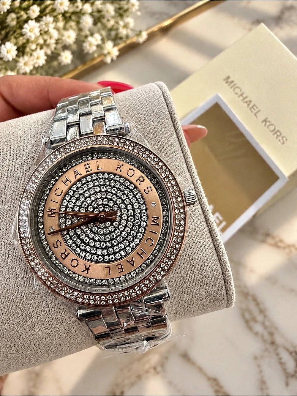 Michael Kors Mini Darci Crystallized Glitz Watch Silver & Rose Gold